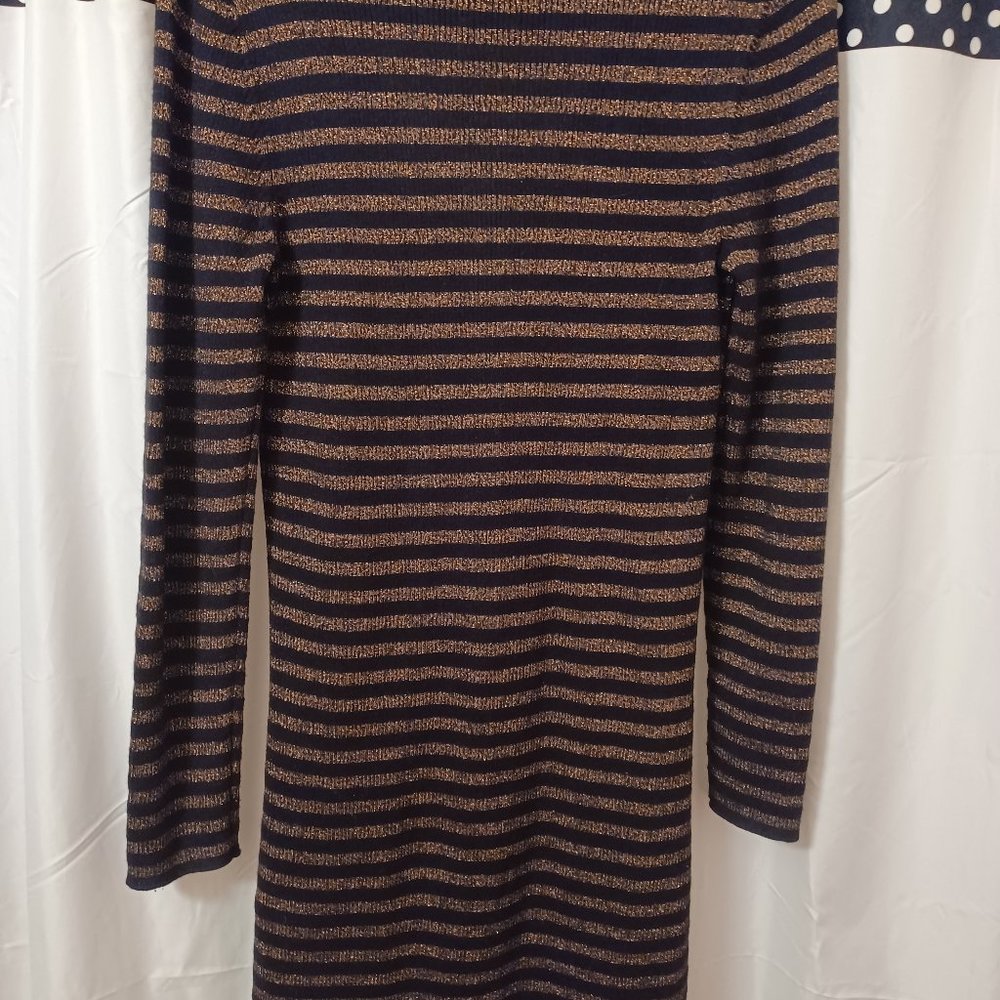 Brown and black stripe midi dress, sweater dress.